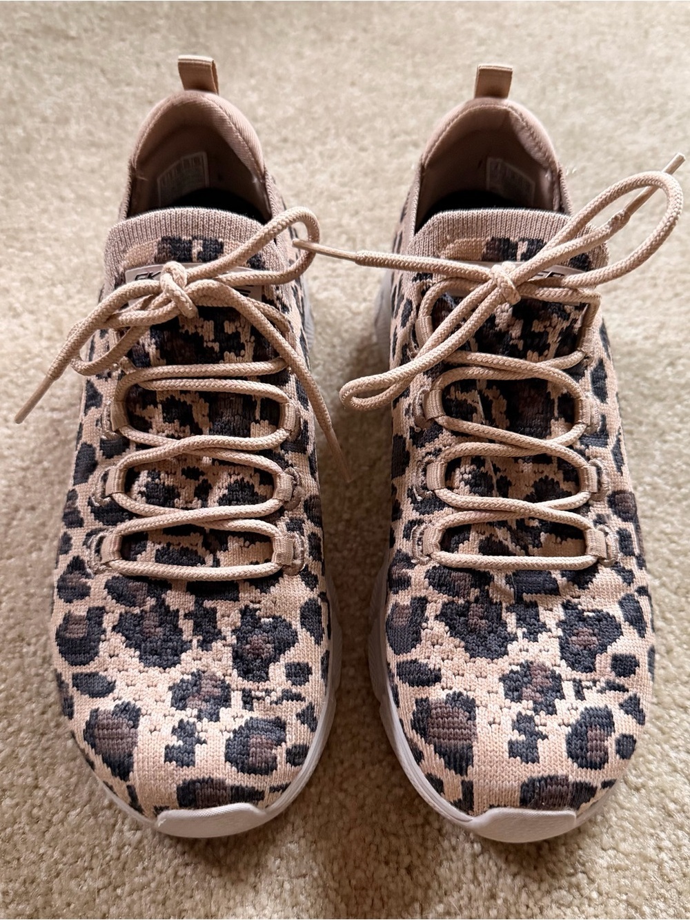 BOBS from Skechers Women's Leopard Knit Lace-Up Sneakers - Tan/Black